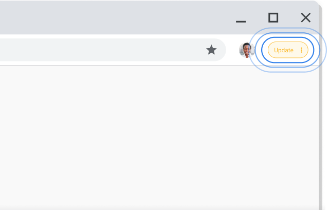Prawy górny róg okna przeglądarki Chrome z wyróżnioną prośbą o przeprowadzenie aktualizacji.