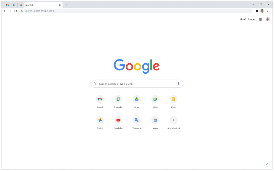 Laptop, displaying the Google.com home page.