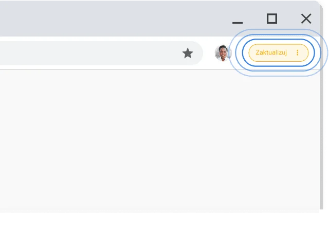 Prawy górny róg okna przeglądarki Chrome z wyróżnioną prośbą o przeprowadzenie aktualizacji.