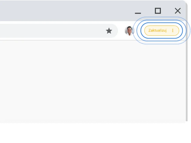 Prawy górny róg okna przeglądarki Chrome z wyróżnioną prośbą o przeprowadzenie aktualizacji.