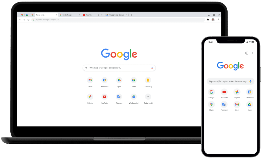 Laptop i urządzenie mobilne z otwartą stroną główną Google.com