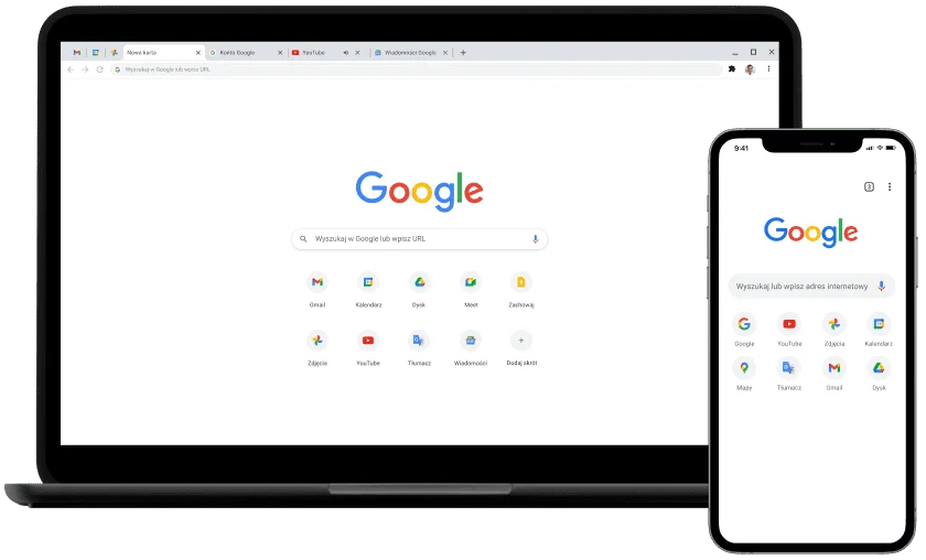 Laptop i urządzenie mobilne z otwartą stroną główną Google.com