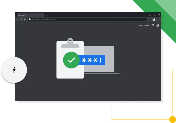 Okno przeglądarki Chrome w trybie ciemnym, z widoczną ikoną produktywności Google.