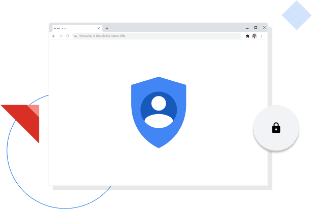 Okno przeglądarki Chrome z ikoną prywatności Google.