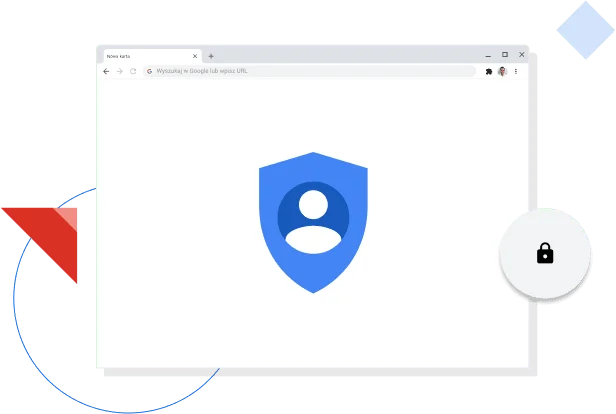 Okno przeglądarki Chrome z ikoną prywatności Google.