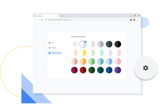 Obraz pokazujący okno dostosowywania koloru i motywu Chrome.