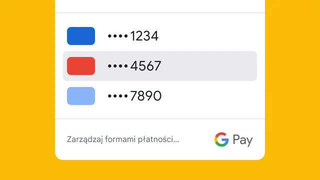 Ze względów bezpieczeństwa Google Pay wyświetla tylko ostatnie 4 cyfry numerów trzech kart kredytowych.