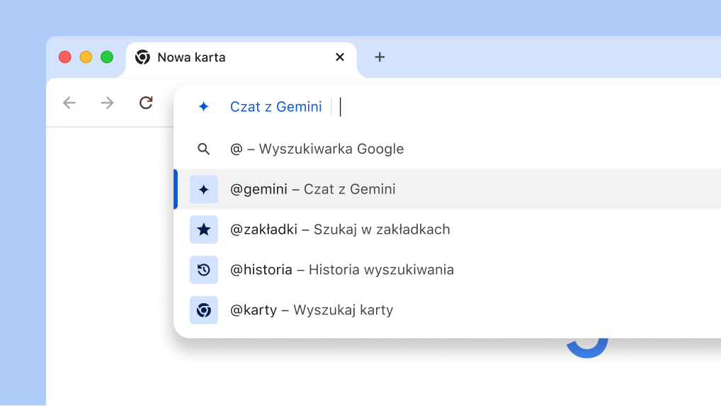 Czatuj z Gemini na pasku adresu