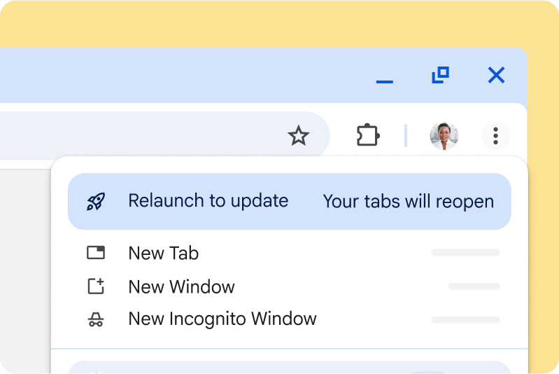Instalowanie oczekującej aktualizacji Interfejs użytkownika Chrome informujący o oczekującej aktualizacji